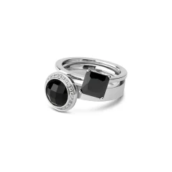 Fashion Melano Jewelry Melano Twisted Black Glitter Ringen Set